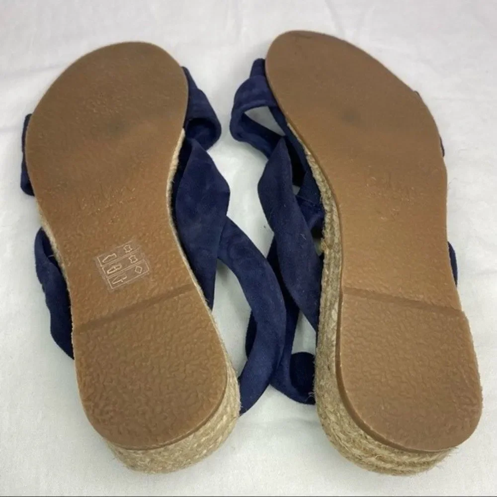 Boden Blue Suede Slingback Strappy Leather Espadrille Flat Sandals 37/6